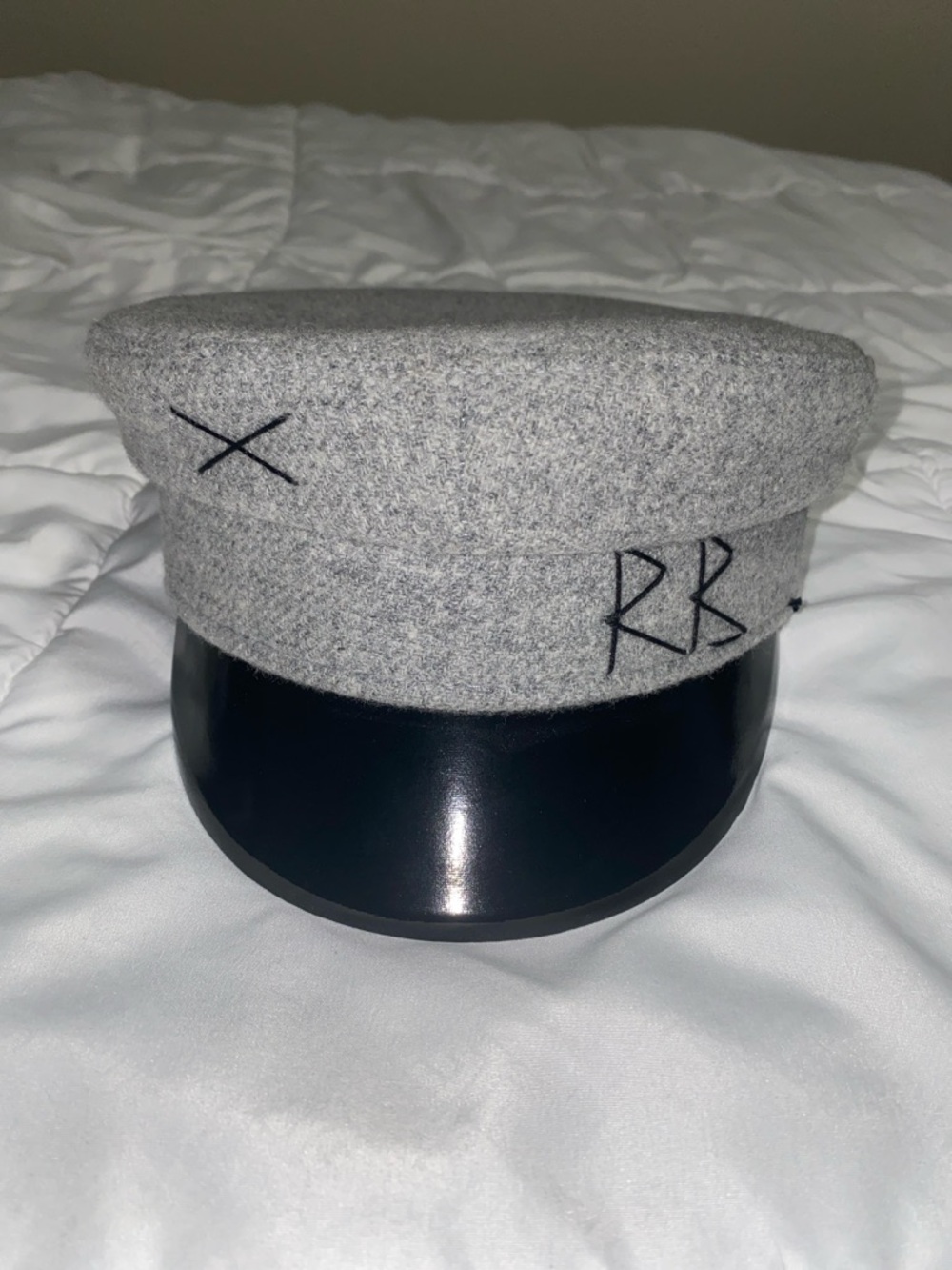 Gray Wool Visor Cap with Black Embroidery